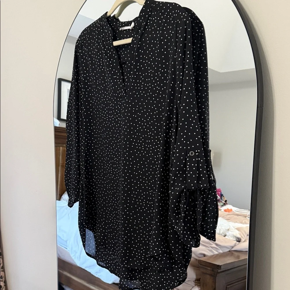 Lush Black Blouse with White Dots - Picture 4 of 5